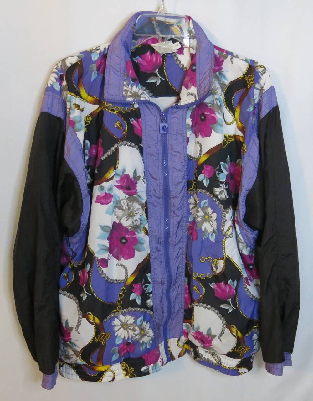 VINTAGE PIERRE CARDIN Jacket Track Size M Women Floral Purple Boho 80s Colorful